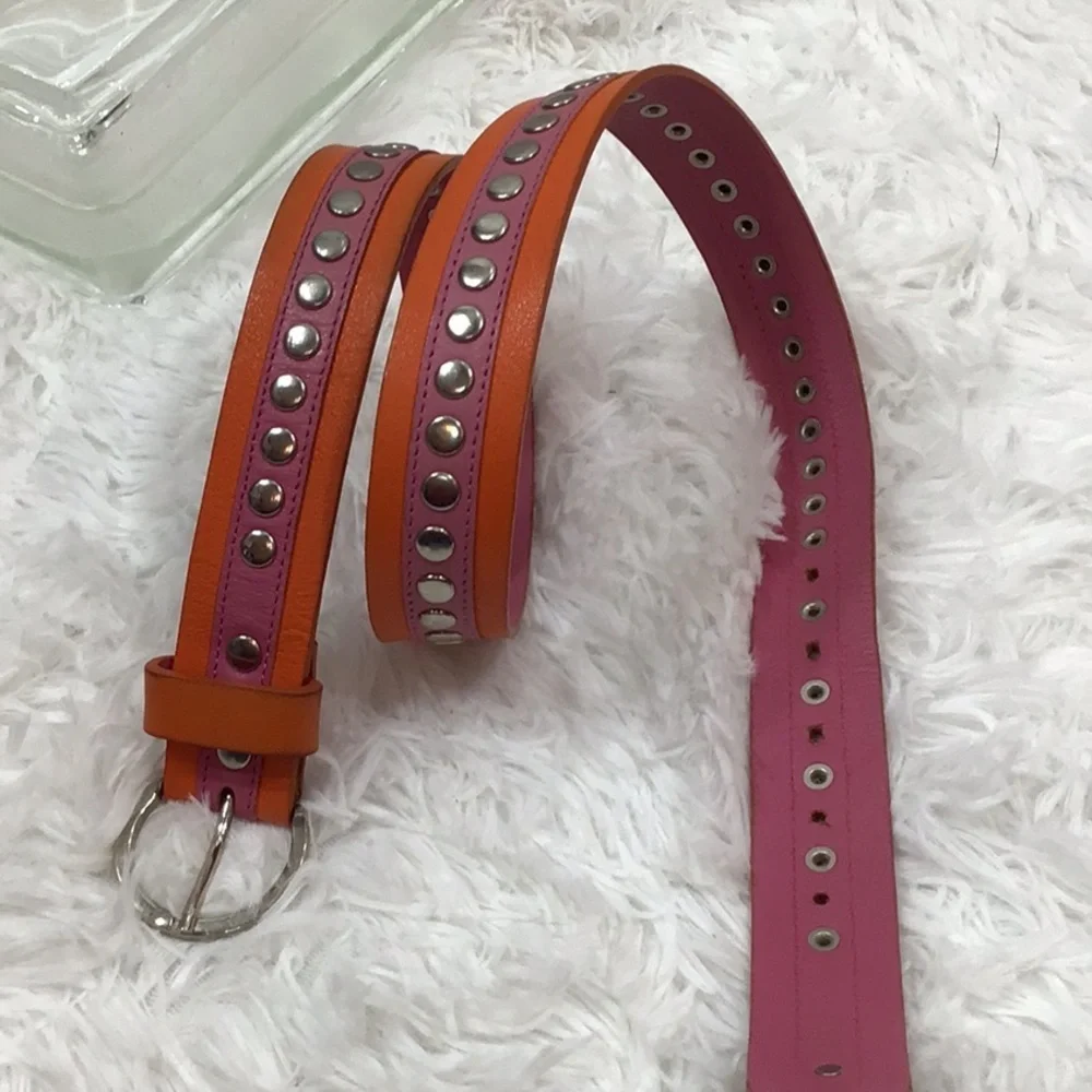 Dolce & Gabbana orange/pink leather silver stud belt